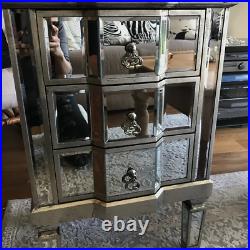 Mirrored Bedside Table Vintage Glass Furniture Venetian Side Cabinet 3 Drawers