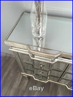 Mirrored Chest of Drawers Bedroom Furniture Storage Glass Antiqued Silver Wooden