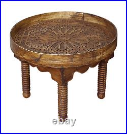 Moroccan Round Table Vintage Antique Wood 50x40cm 20x16in (AWT3)