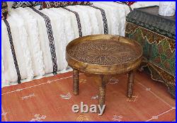 Moroccan Round Table Vintage Antique Wood 50x40cm 20x16in (AWT3)