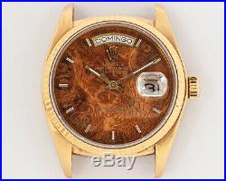 NICE 1978 Rolex 18k Gold Ref. 18038 Day-Date with Spanish Day Wheel & Wood Dial