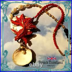 Necklace woman man luxury jewelry vintage antique talisman art deco bib red fish