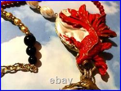 Necklace woman man luxury jewelry vintage antique talisman art deco bib red fish