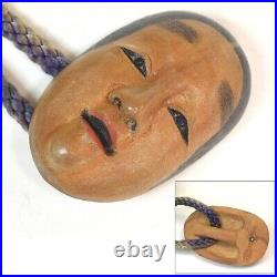 Noh mask wood carving Netsuke Nohgaku Kyogen Vintage Antique JAPAN JP