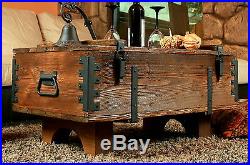 OLD TRAVEL TRUNK Coffee Table Cottage Steamer Trunk PINE CHEST Vintage Box (16A)