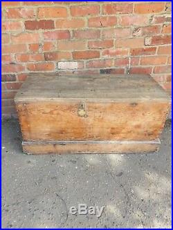 Old Antique PINE CHEST, Wooden Blanket TRUNK, Coffee TABLE, Vintage Storage BOX