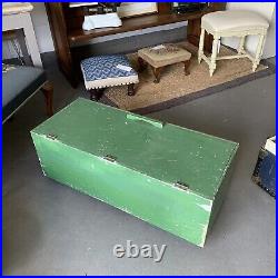 Old Antique Pine Trunk, Vintage Wood Storage Coffee Table Unique Painted Green