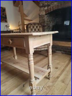 Old Solid Pine Farmhouse Console Side Hall Table Vintage Antique Victorian