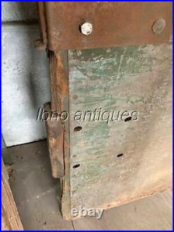 PAIR OF 1940s VINTAGE INDUSTRIAL WOODEN DOORS With GLASS PANES AND STEEL PLATES