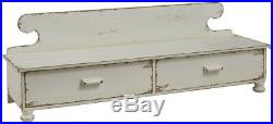 PRIMITIVE AGED WHITECOUNTER SHELF Vintage Look Farmhouse Rustic Drawers Footed