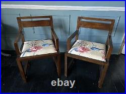 Pair Of vintage antique dark wood chair covered with chinese embroidered silk