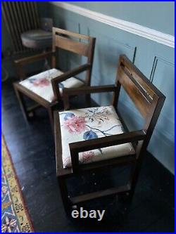 Pair Of vintage antique dark wood chair covered with chinese embroidered silk