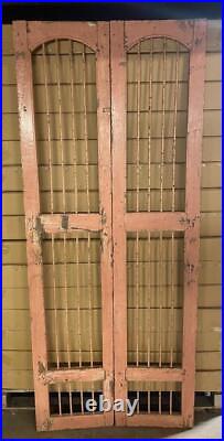 Pair Pink Original Antique Vintage Rustic Indian Doors Wood & Metal Grills