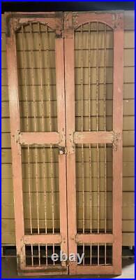 Pair Pink Original Antique Vintage Rustic Indian Jali Doors Wood & Metal Grills