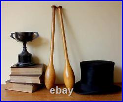 Pair Vintage / Antique Indian Clubs. Decorative Wood Gym Weights Exercise Meels