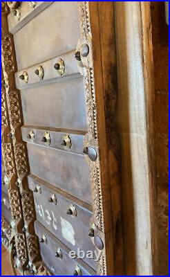 Pair of Antique Original Old Vintage Indian Doors Wood & Metal