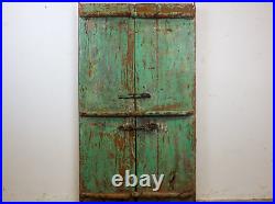 Pair of Antique Vintage Worn Paint Indian Wooden Shutters Doors (MILL-556)