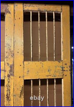 Pair of Original Antique Vintage Rustic Indian Doors Yellow Wood & Metal Grills