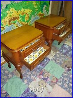 Pair of nice quality vintage Louis XV French cherrywood bedside cabinets, drawers