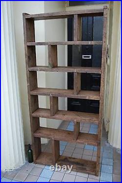 Pigeon holes industrial rustic bookcase x5 wood vintage library shelves gplanera