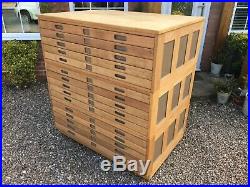 Plan chest 15 drawer mid century architect map artist vintage 1950s solid wood