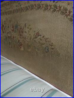 Pretty french Antique Tapestry King Size Bed Green Wood Vintage With Box Base