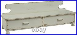 Primitive Aged White Counter Shelf Vintage Look Farmhouse Rustic Drawers Footed