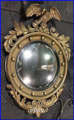 RARE Vintage Antique Large Gold Leaf Wood EAGLE MIRROR Round Wall Bird Mirror