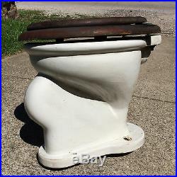 Rare Antique Vintage Wall Mount Toilet Bowl With Original Wood Oak Seat