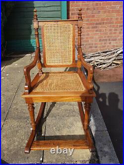 Rare Vintage Antique Colonial Wood And Wicker Rocking Chair