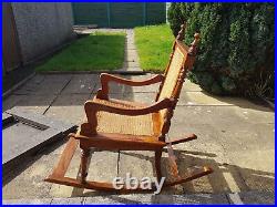 Rare Vintage Antique Colonial Wood And Wicker Rocking Chair