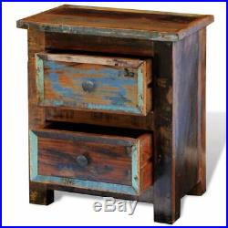 Reclaimed Solid Wood Bedside Cabinet with 2 Drawers Vintage Rustic Antique