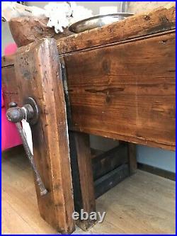 Reconditioned saddler's leather antique industrial vintage wood work bench