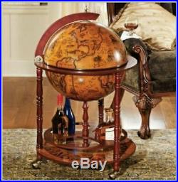Retro Globe Wine, Cabinet Wheels Bottle, Drinks Wood Vintage Trolley Mini Bar UK