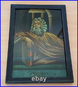 Reverse glass print vintage Georgian antique wood f Apostle St Matthew picture