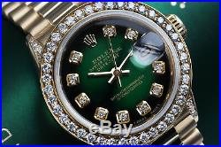 Rolex 26mm Presidential Green Vignette Diamond Dial & Bezel 18k Gold Watch