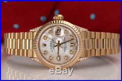 Rolex 26mm Presidential White MOP 8+2 Diamond Dial 18k Yellow Gold Ladies Watch