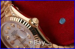 Rolex 26mm Presidential White MOP 8+2 Diamond Dial 18k Yellow Gold Ladies Watch