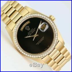 Rolex 36mm Day-Date 18038 Presidential 18k Yellow Gold Black Onyx with Diamonds