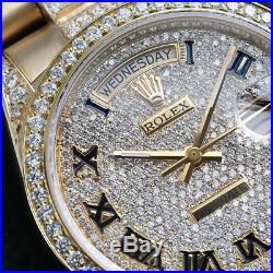 Rolex 36mm Day-Date Pave Roman Diamond Dial 18k Yellow Gold Diamond Watch