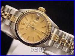 Rolex Date Ladies 2Tone 14K Yellow Gold Steel Watch Jubilee Band Champagne
