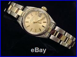 Rolex Date Ladies 2Tone Yellow Gold & Steel Watch Oyster Champagne Dial 6917