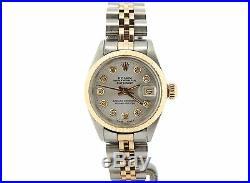 Rolex Datejust Ladies 2Tone 14K Gold Stainless Steel Watch Silver Diamond 6917