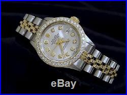 Rolex Datejust Lady 14K Yellow Gold & Steel Watch Silver Diamond Dial 1ct Bezel