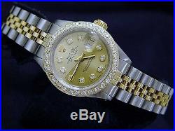 Rolex Datejust Lady 2Tone 14K Yellow Gold & Steel Watch with Diamond Dial & Bezel