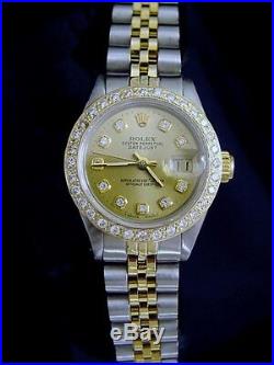 Rolex Datejust Lady 2Tone 14K Yellow Gold & Steel Watch with Diamond Dial & Bezel