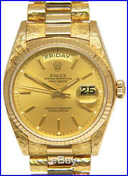 Rolex Day-Date President Florentine 18k Yellow Gold Mens 36mm Watch 18038