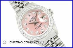 Rolex Ladies Datejust 18K White Gold & Stainless Steel Pink Diamond Dial Watch