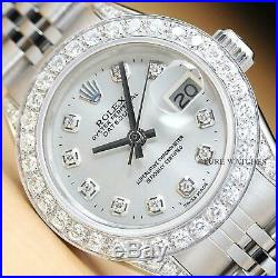 Rolex Ladies Datejust 1.10 Ct Diamond Bezel & Lugs 18k White Gold Steel Watch