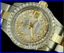 Rolex Ladies Datejust Oyster Stainless Gold Diamond Dial Bezel Watch